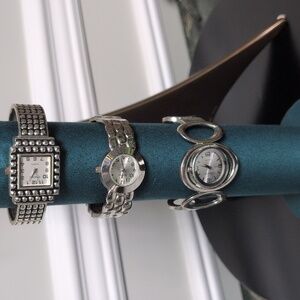 Bundle Of 3 Silver Tone Ladies Cuff Watches. 1 Chicos 2 Varsales